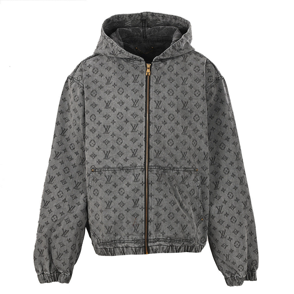 Louis Vuitton All-Over Monogram Jacquard Zip-Up Hooded Denim Jacket