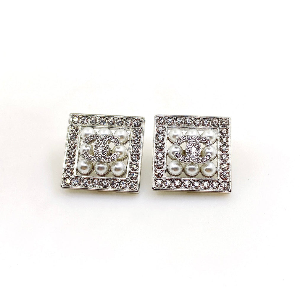 18K  Chanel Square Diamond Earrings