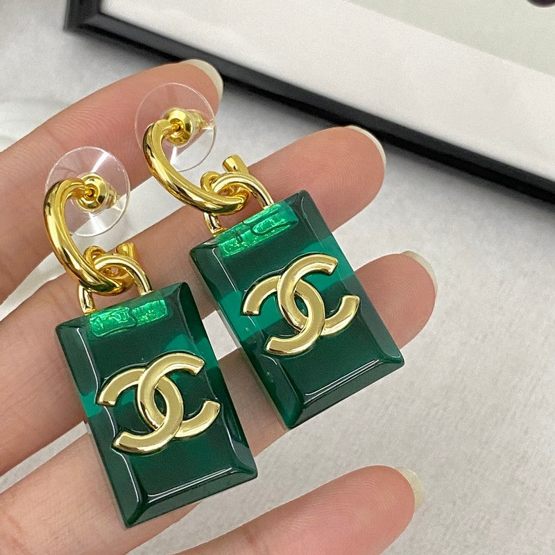 18K  Chanel Green Perfume Bottle Earrings