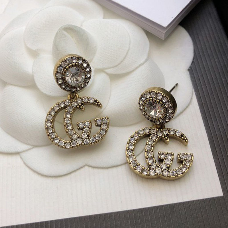 18K Double Gucci GucciCrystal Pendant Earrings