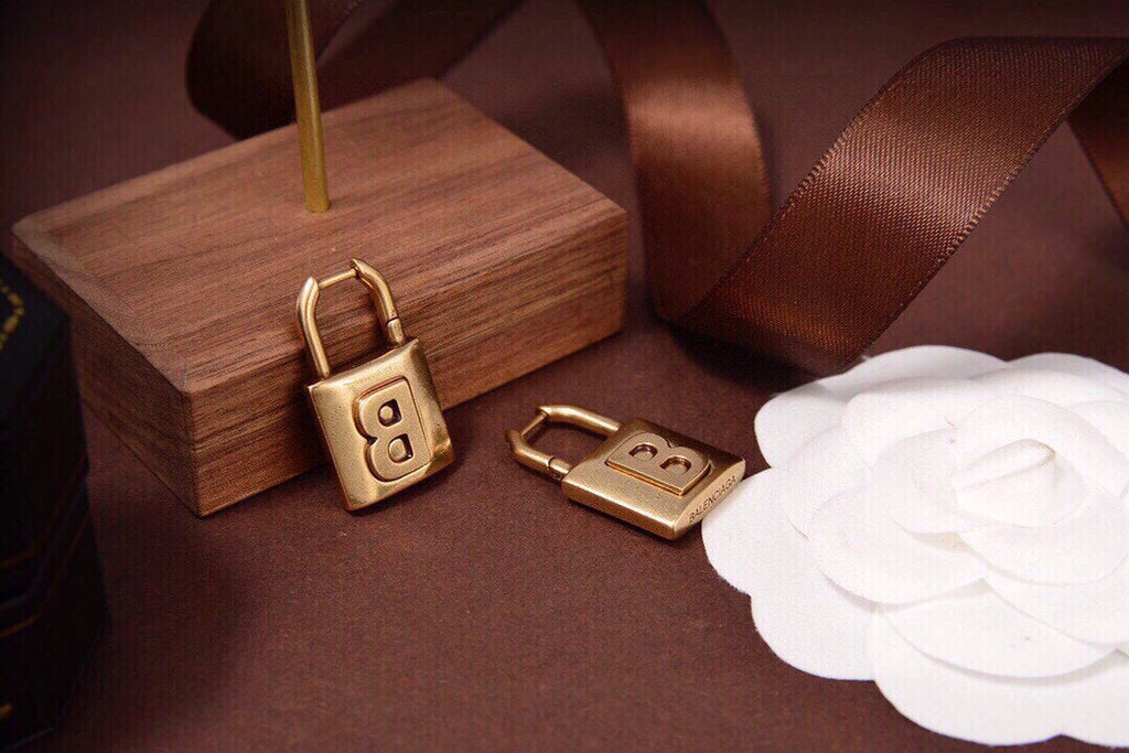 18K Balenciaga Gold Small Lock Earrings