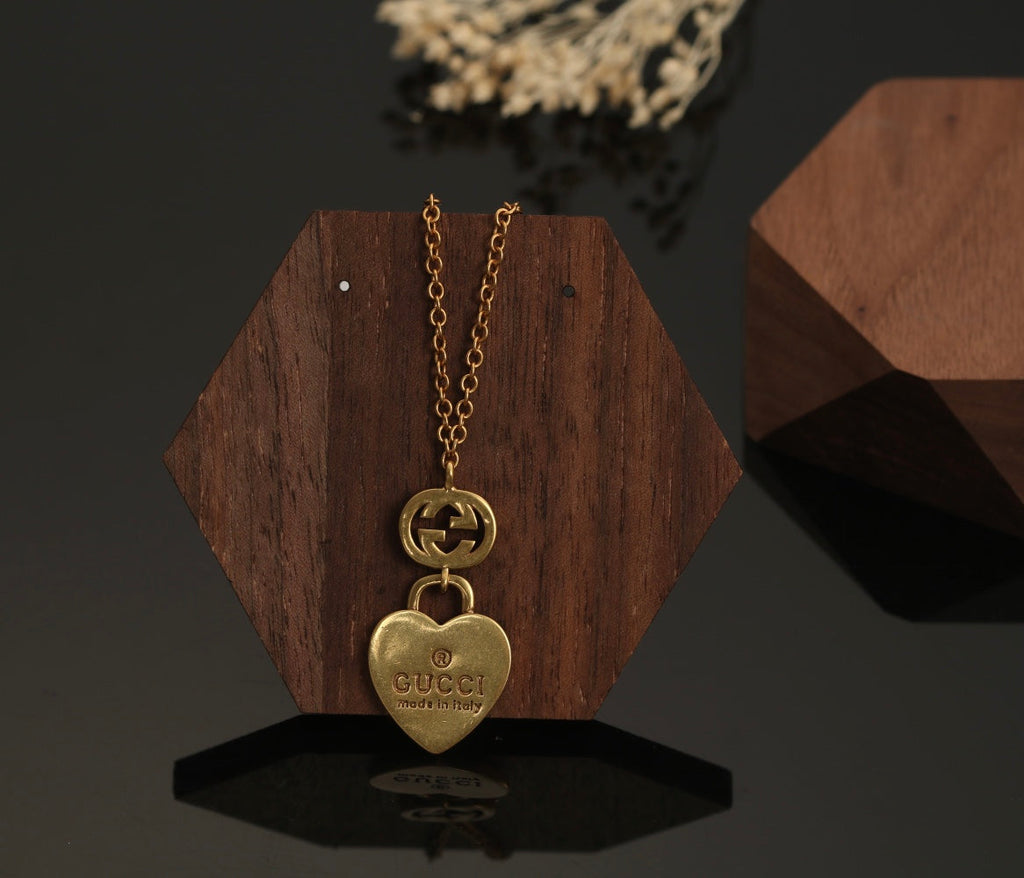 18K Double Gucci Heart Pendant Necklace