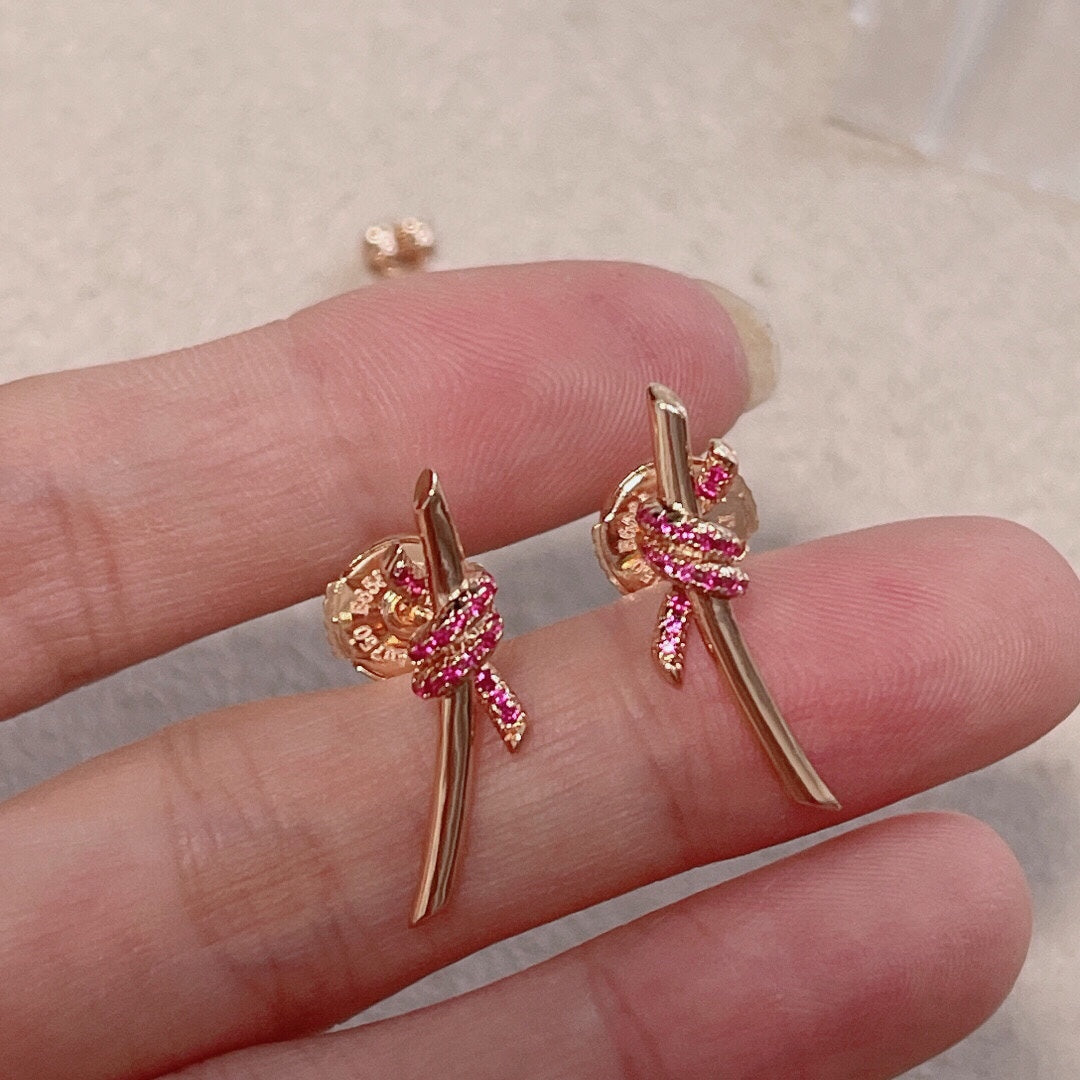 18K Tiffany Knot Pink Diamonds Earrings